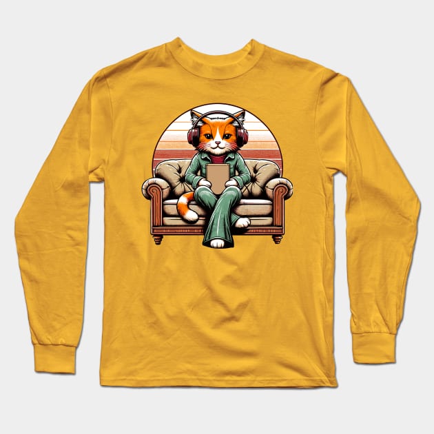Vintage cat gamer - Nostalgic Geek Chic Apparel Long Sleeve T-Shirt by TimeWarpWildlife